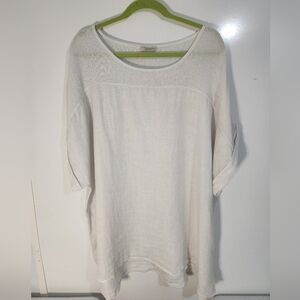 Elegant White Linen Top Women's Top, Size 3x